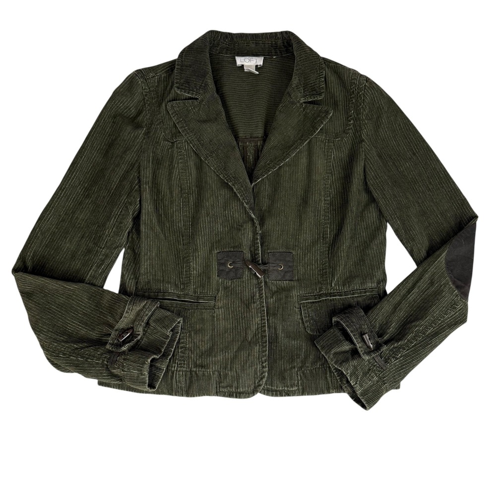 Ann Taylor LOFT Corduroy Blazer Jacket Green Elbow Patches Women Size 6